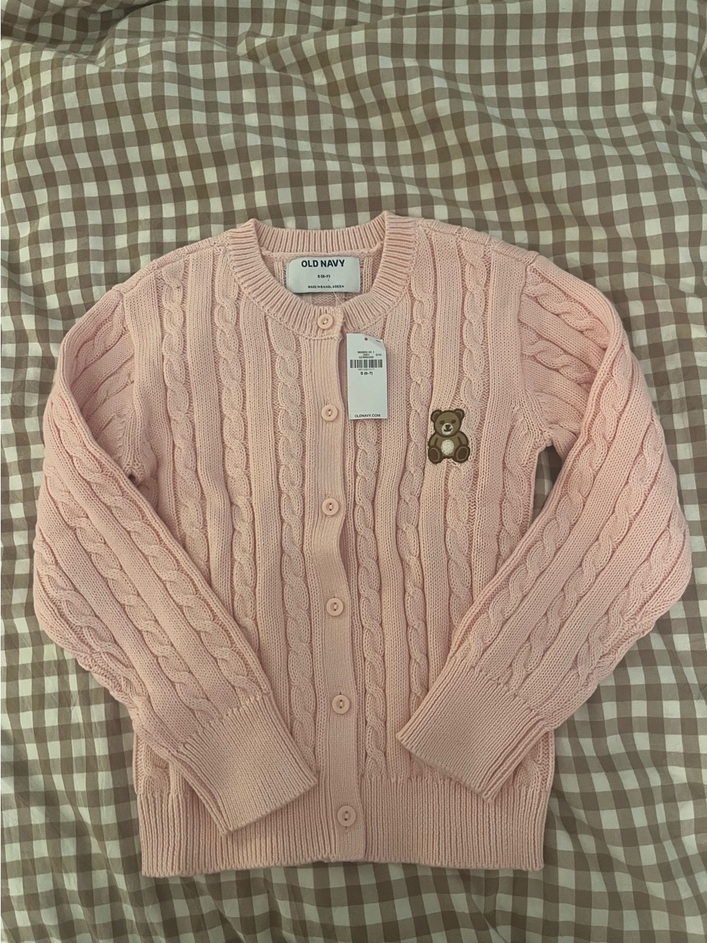 Pink Cable Knit Crewneck Sweater with Embroidered Bear Girls size small - Picture 3 of 5